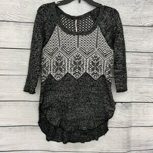 Free People Black and Gray cream Crew Neck Sweater